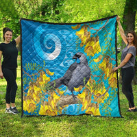 New Zealand Kokako Bird Quilt Maori Koru With Kowhai Flowers LT05 - Polynesian Pride