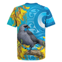 New Zealand Kokako Bird Rugby Jersey Maori Koru With Kowhai Flowers - Polynesian Pride