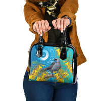 New Zealand Kokako Bird Shoulder Handbag Maori Koru With Kowhai Flowers LT05 One Size Aqua - Polynesian Pride