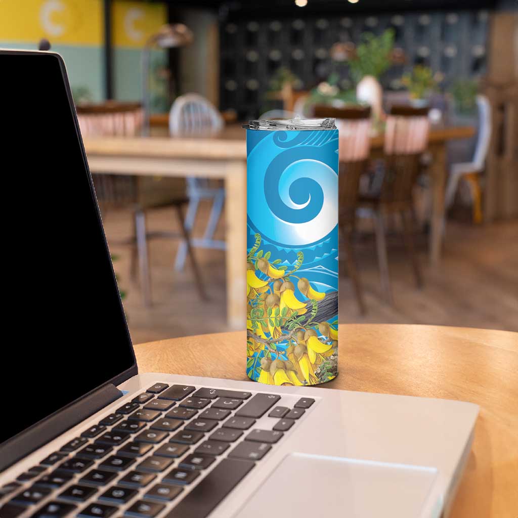 New Zealand Kokako Bird Skinny Tumbler Maori Koru With Kowhai Flowers LT05 - Polynesian Pride