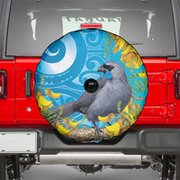New Zealand Kokako Bird Spare Tire Cover Maori Koru With Kowhai Flowers - Polynesian Pride