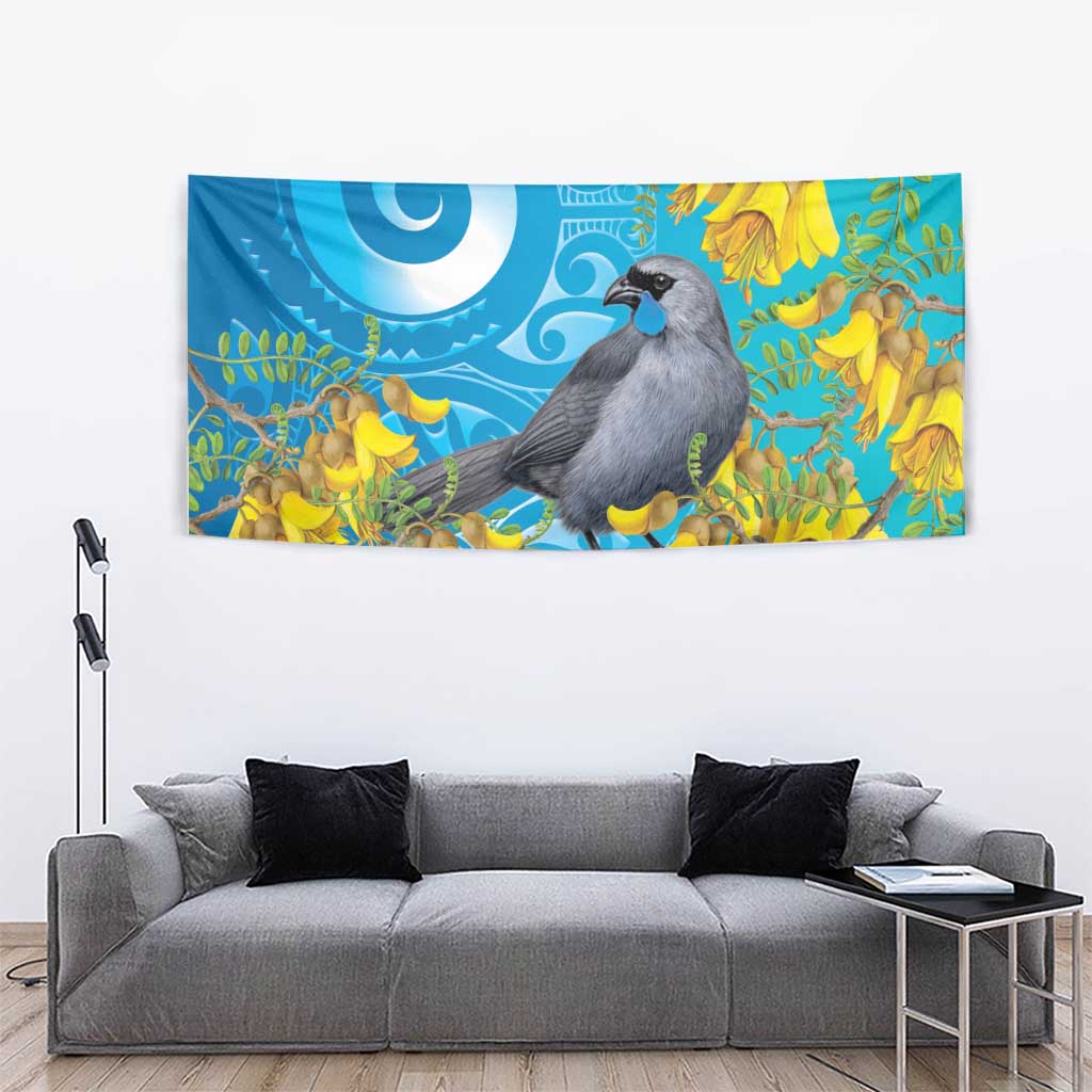 New Zealand Kokako Bird Tapestry Maori Koru With Kowhai Flowers LT05 - Polynesian Pride