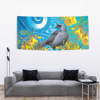 New Zealand Kokako Bird Tapestry Maori Koru With Kowhai Flowers LT05 - Polynesian Pride