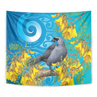 New Zealand Kokako Bird Tapestry Maori Koru With Kowhai Flowers LT05 - Polynesian Pride