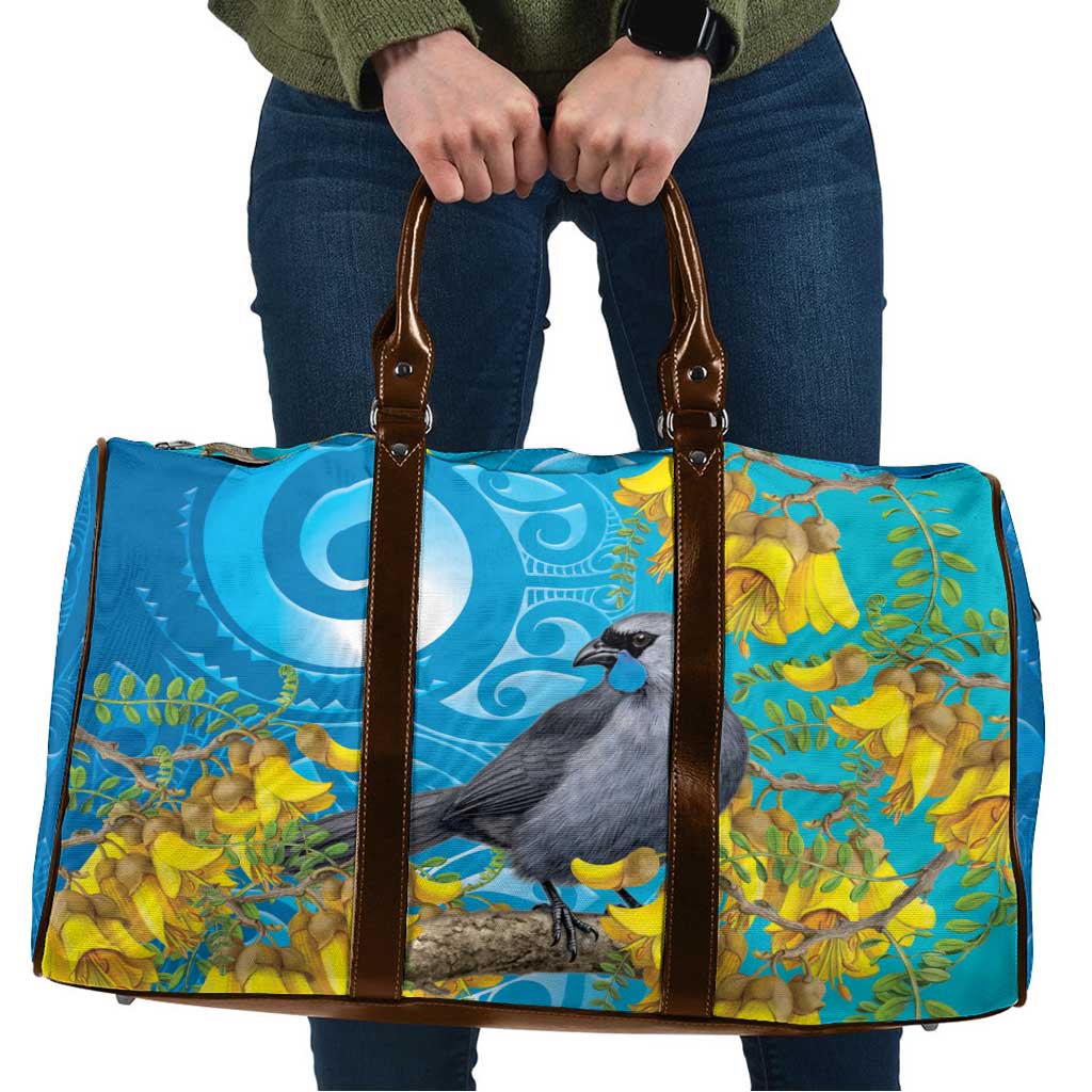 New Zealand Kokako Bird Travel Bag Maori Koru With Kowhai Flowers - Polynesian Pride
