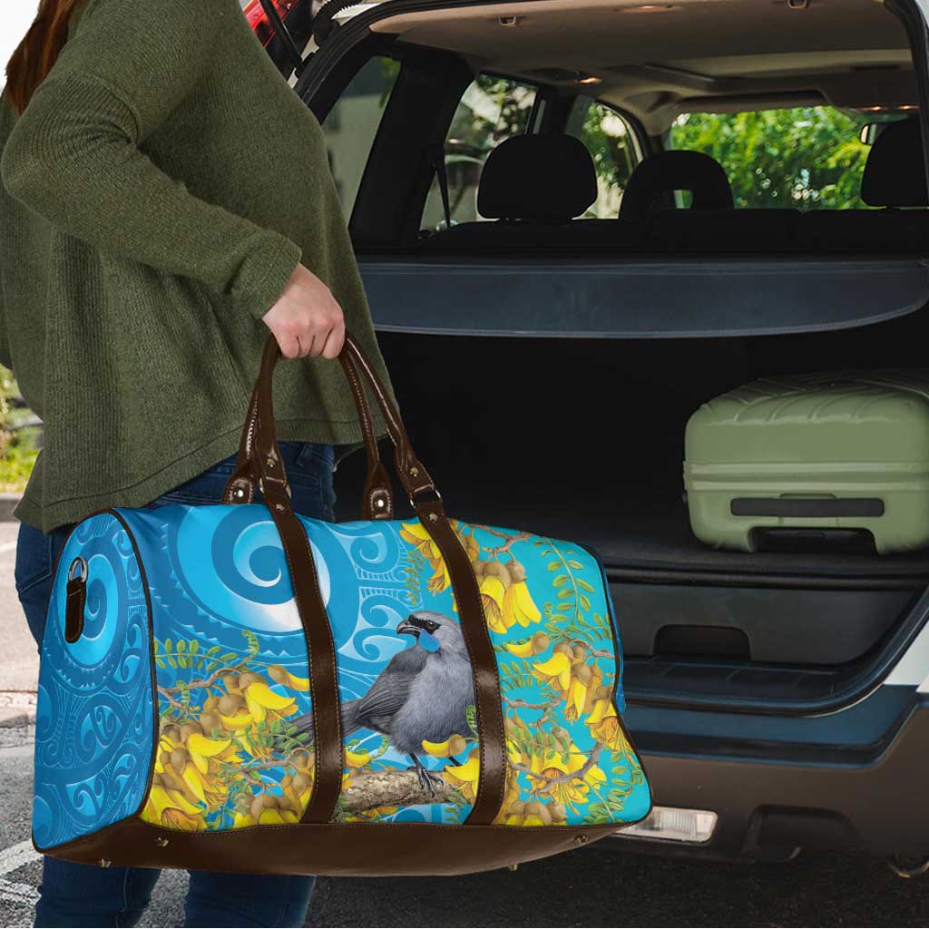New Zealand Kokako Bird Travel Bag Maori Koru With Kowhai Flowers - Polynesian Pride