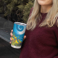 New Zealand Kokako Bird Tumbler Cup Maori Koru With Kowhai Flowers - Polynesian Pride