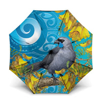 New Zealand Kokako Bird Umbrella Maori Koru With Kowhai Flowers - Polynesian Pride