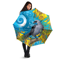 New Zealand Kokako Bird Umbrella Maori Koru With Kowhai Flowers - Polynesian Pride