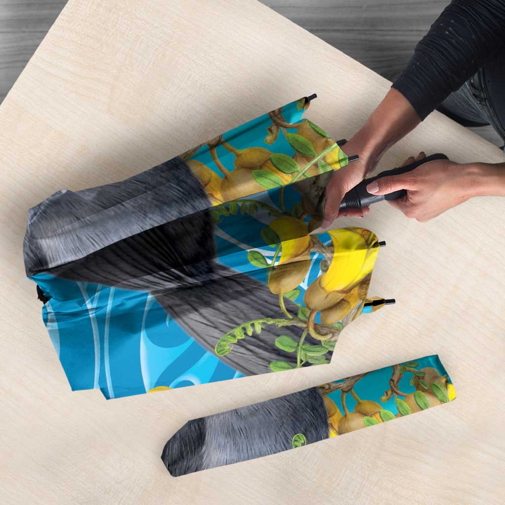 New Zealand Kokako Bird Umbrella Maori Koru With Kowhai Flowers - Polynesian Pride