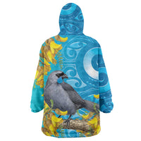 New Zealand Kokako Bird Wearable Blanket Hoodie Maori Koru With Kowhai Flowers LT05 - Polynesian Pride