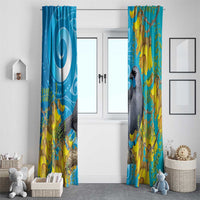 New Zealand Kokako Bird Window Curtain Maori Koru With Kowhai Flowers LT05 - Polynesian Pride
