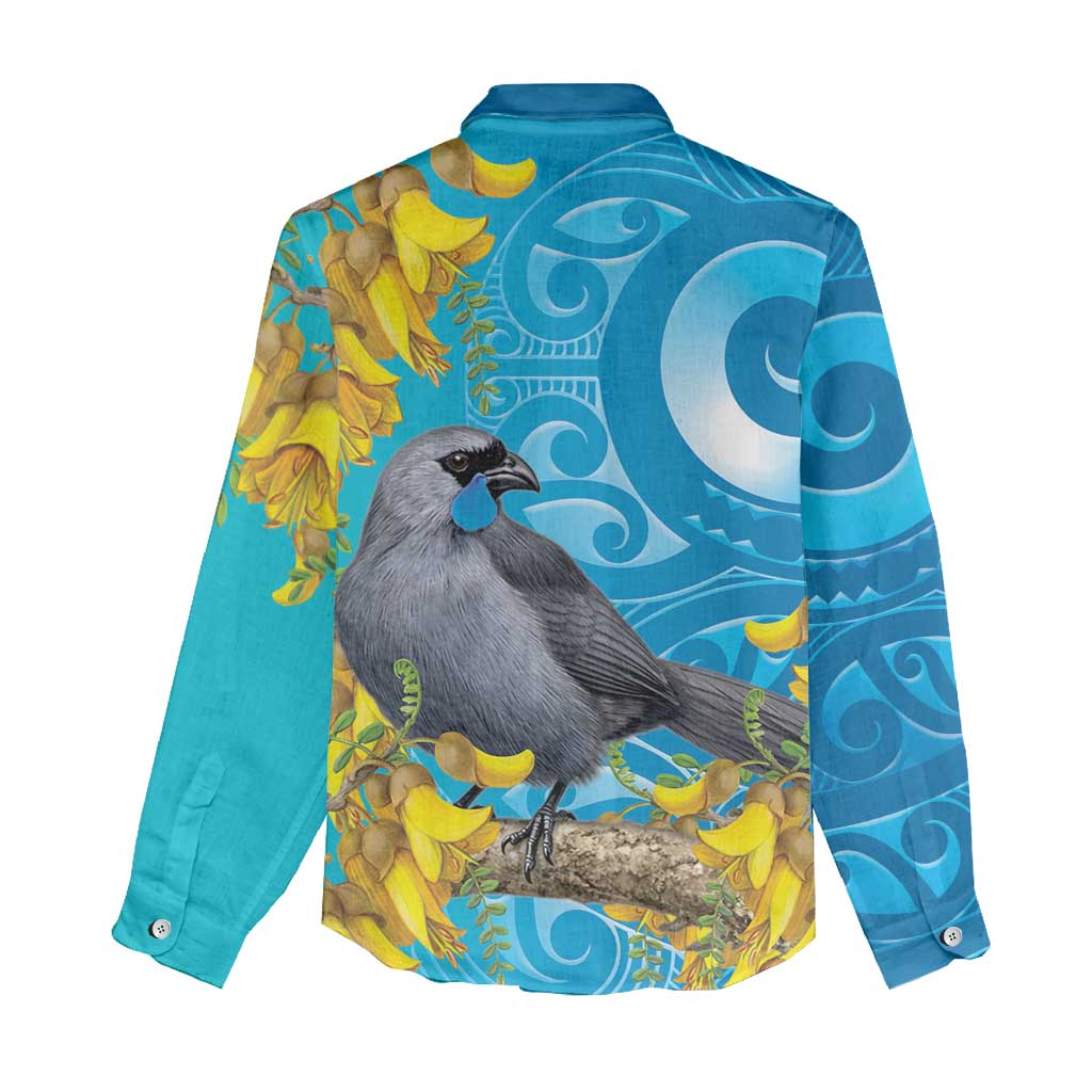 New Zealand Kokako Bird Women Casual Shirt Maori Koru With Kowhai Flowers LT05 - Polynesian Pride