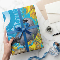 New Zealand Kokako Bird Wrapping Paper Maori Koru With Kowhai Flowers LT05 - Polynesian Pride