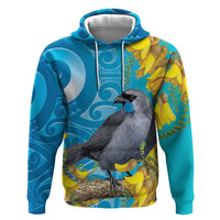 New Zealand Kokako Bird Zip Hoodie Maori Koru With Kowhai Flowers - Polynesian Pride