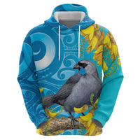 New Zealand Kokako Bird Zip Hoodie Maori Koru With Kowhai Flowers - Polynesian Pride