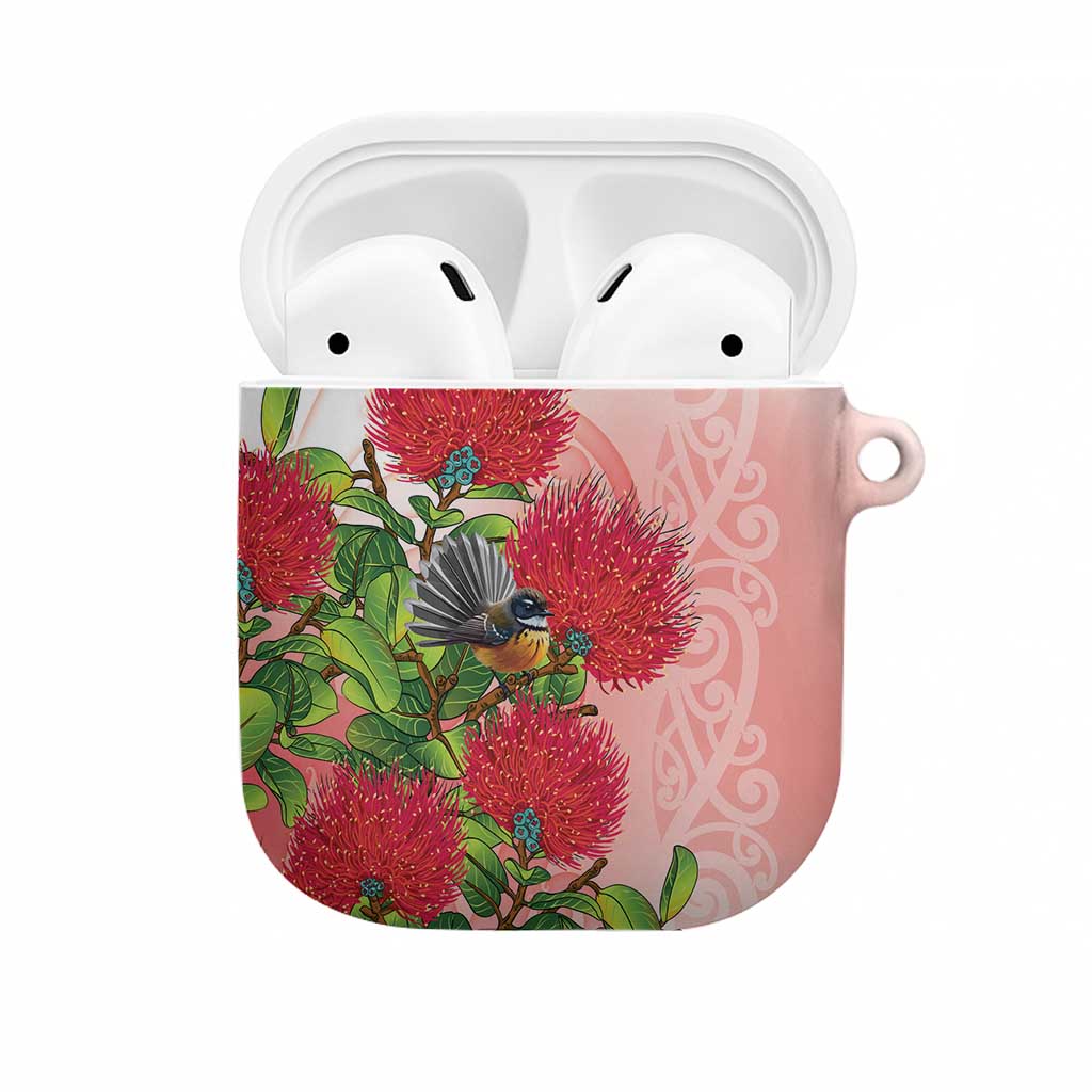 New Zealand Fantail AirPods Case Maori Koru With Pohutukawa Flowers - Polynesian Pride