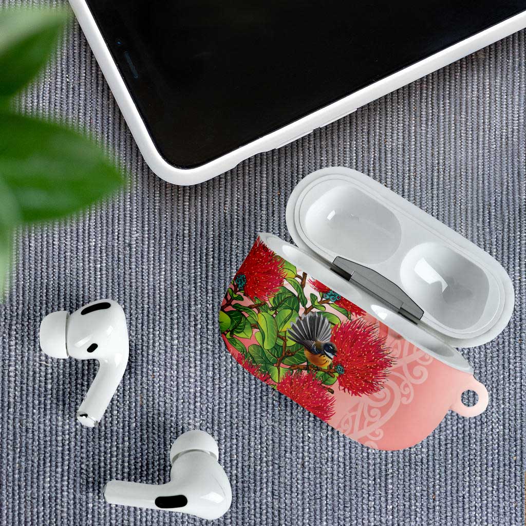 New Zealand Fantail AirPods Case Maori Koru With Pohutukawa Flowers LT05 - Polynesian Pride