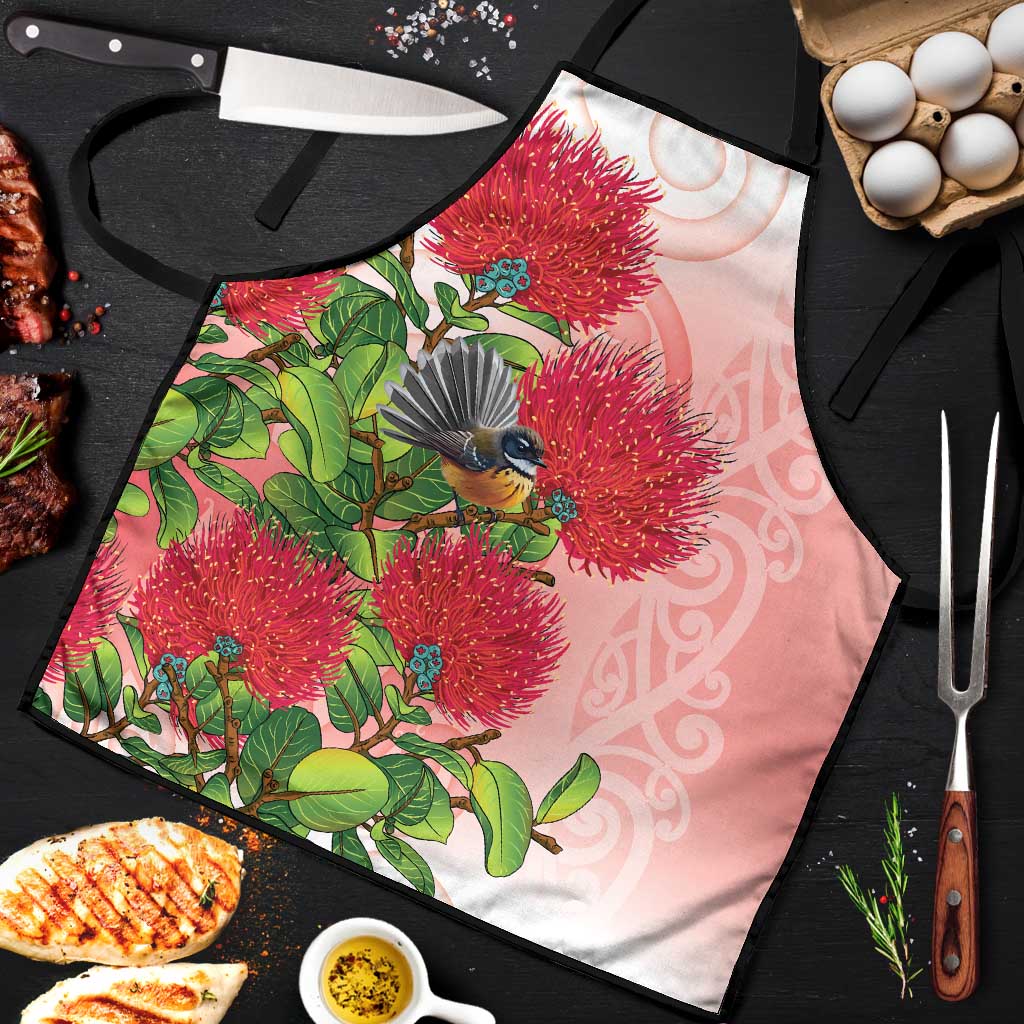 New Zealand Fantail Apron Maori Koru With Pohutukawa Flowers LT05 Red - Polynesian Pride