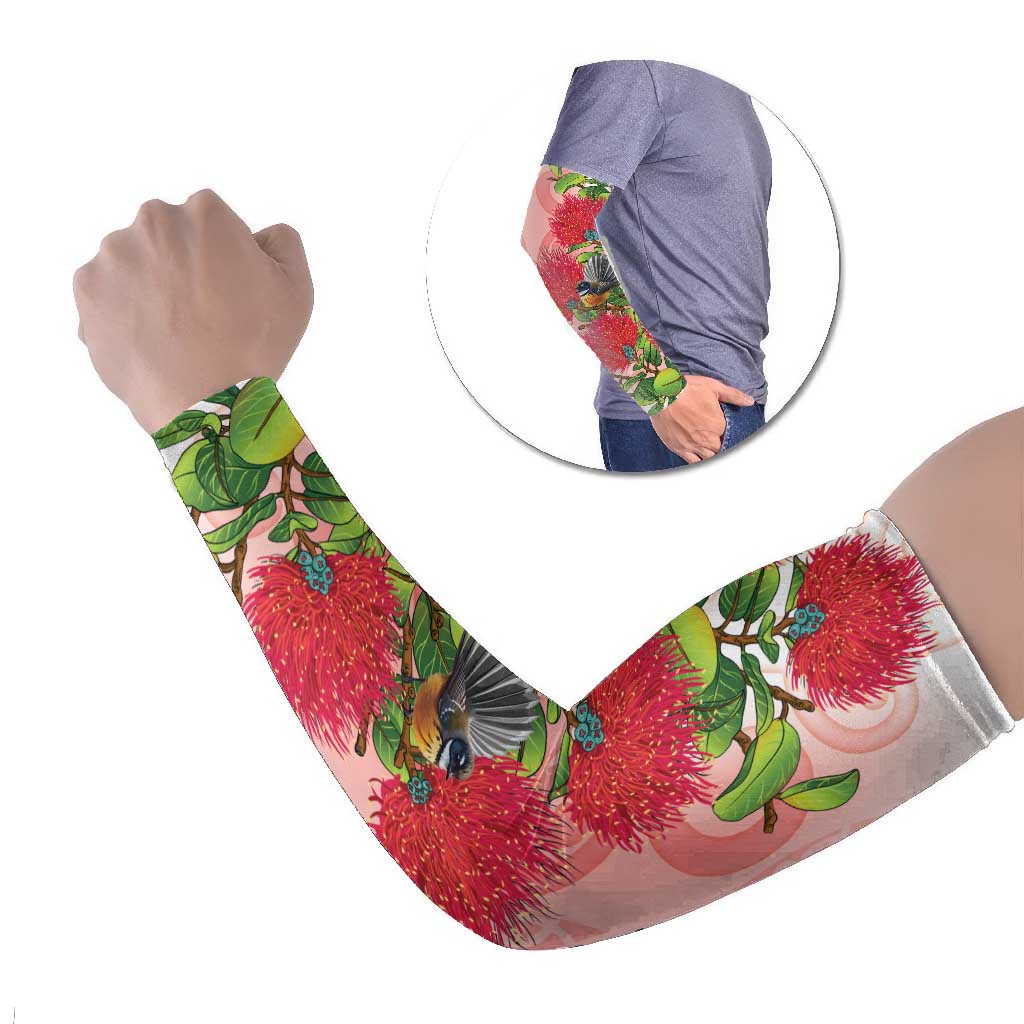 New Zealand Fantail Arm Sleeves Maori Koru With Pohutukawa Flowers LT05 Set of 2 Red - Polynesian Pride