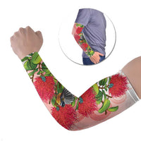 New Zealand Fantail Arm Sleeves Maori Koru With Pohutukawa Flowers LT05 Set of 2 Red - Polynesian Pride