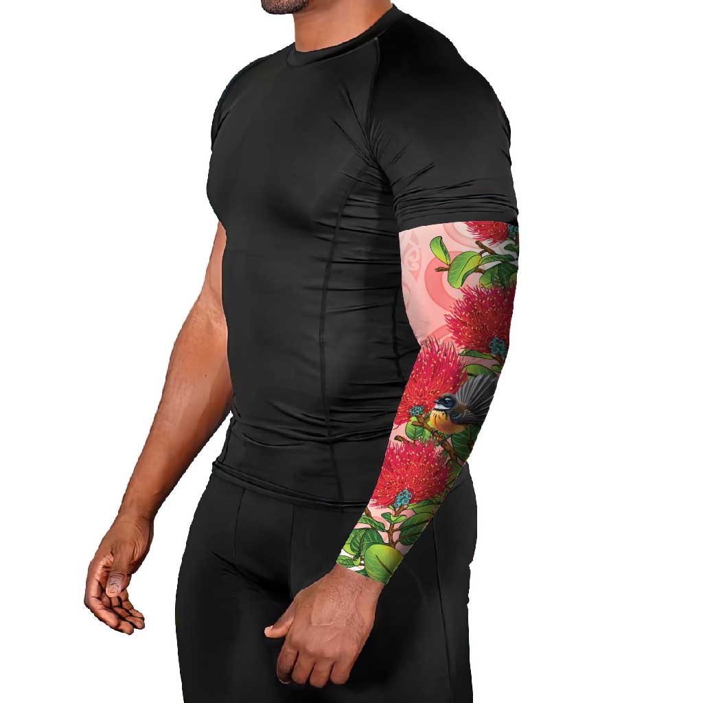 New Zealand Fantail Arm Sleeves Maori Koru With Pohutukawa Flowers LT05 - Polynesian Pride