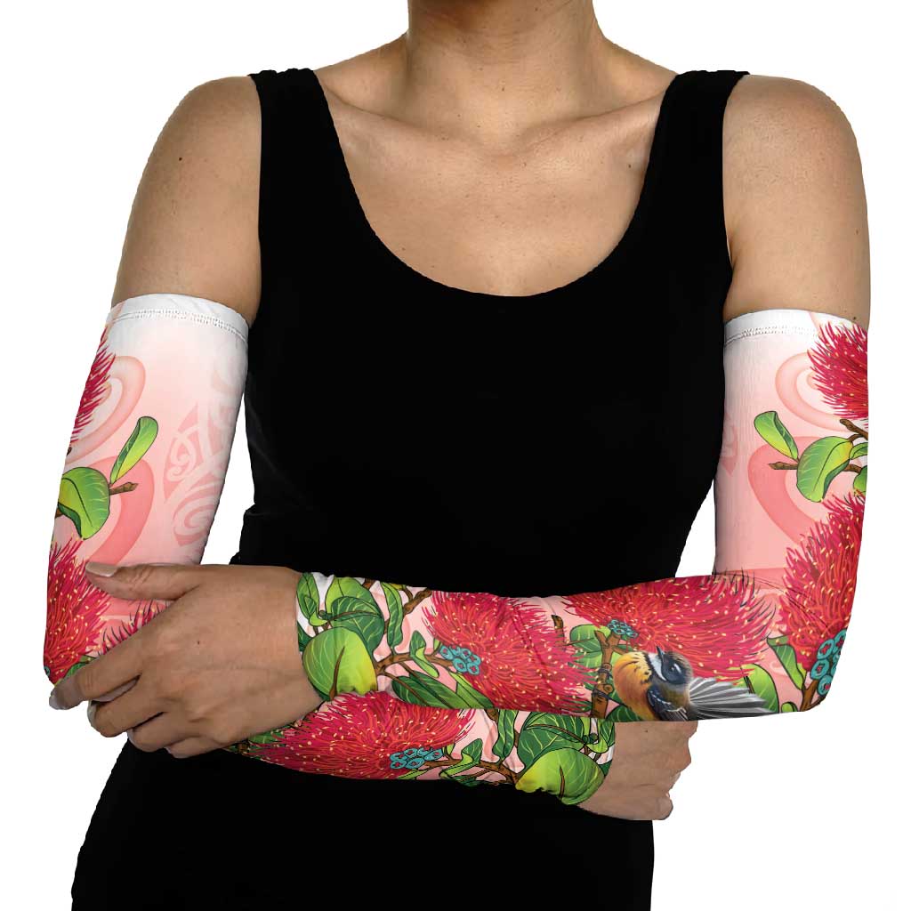 New Zealand Fantail Arm Sleeves Maori Koru With Pohutukawa Flowers LT05 - Polynesian Pride