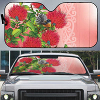 New Zealand Fantail Auto Sun Shade Maori Koru With Pohutukawa Flowers LT05 Red - Polynesian Pride