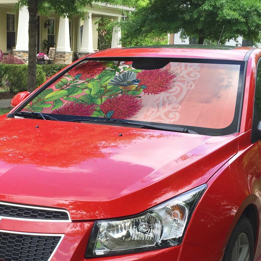 New Zealand Fantail Auto Sun Shade Maori Koru With Pohutukawa Flowers LT05 - Polynesian Pride
