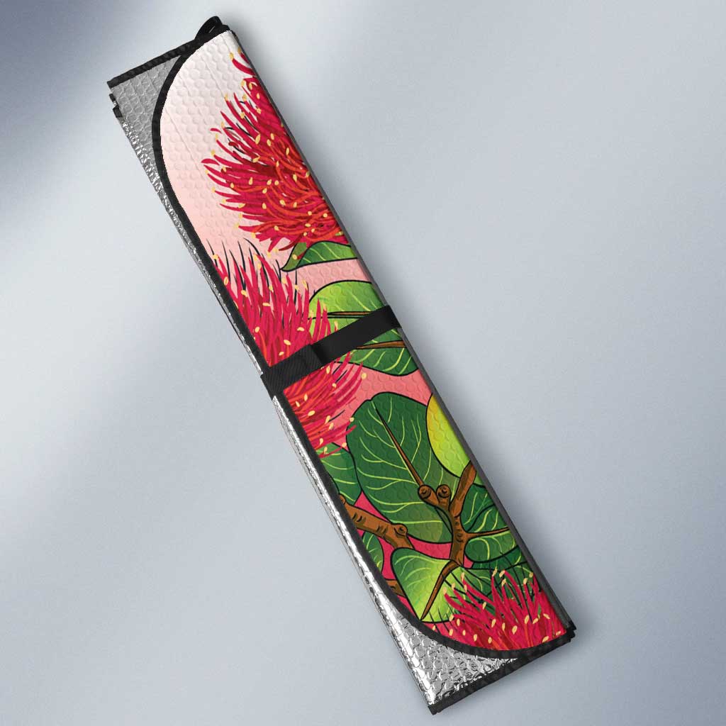 New Zealand Fantail Auto Sun Shade Maori Koru With Pohutukawa Flowers LT05 - Polynesian Pride