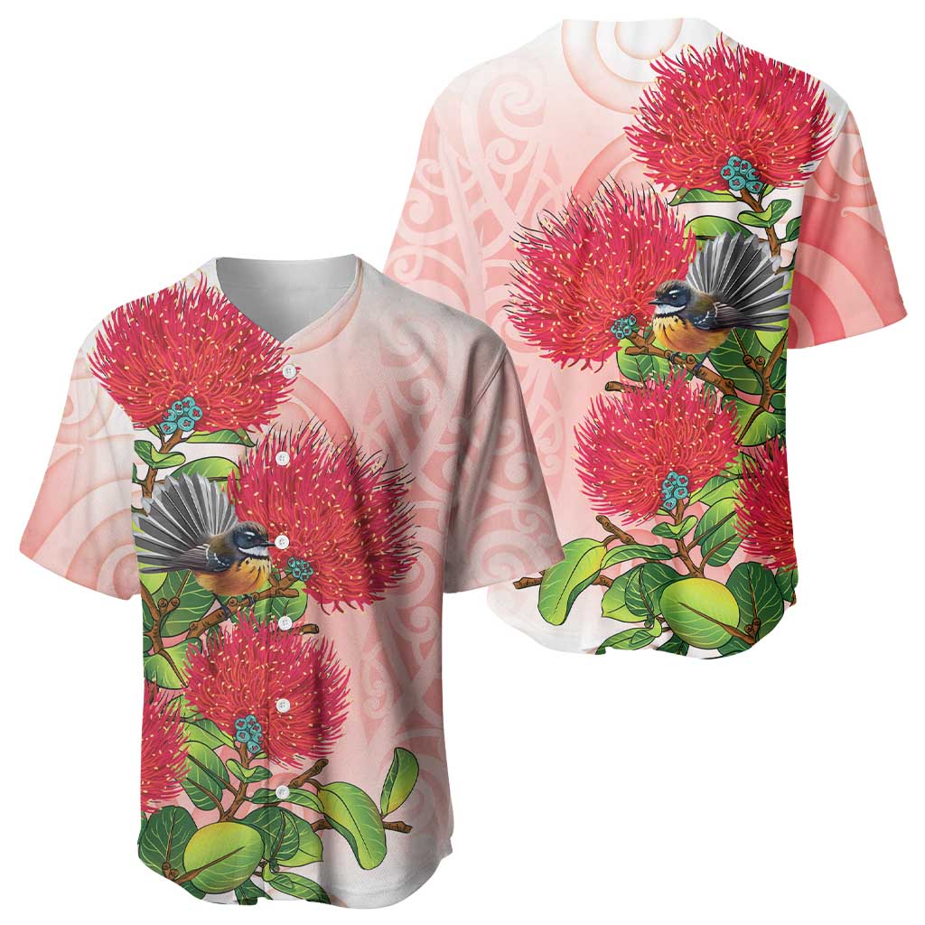 New Zealand Fantail Baseball Jersey Maori Koru With Pohutukawa Flowers LT05 - Polynesian Pride