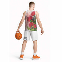 New Zealand Fantail Basketball Jersey Maori Koru With Pohutukawa Flowers - Polynesian Pride