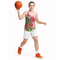 New Zealand Fantail Basketball Jersey Maori Koru With Pohutukawa Flowers - Polynesian Pride