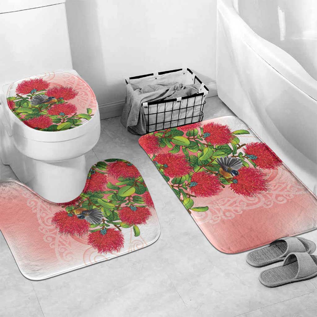 New Zealand Fantail Bathroom Set Maori Koru With Pohutukawa Flowers - Polynesian Pride