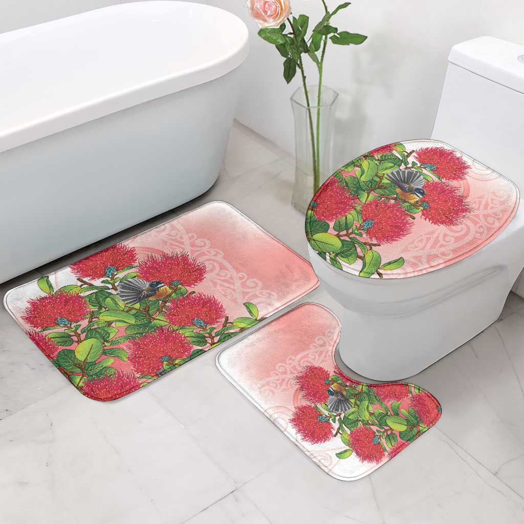 New Zealand Fantail Bathroom Set Maori Koru With Pohutukawa Flowers - Polynesian Pride