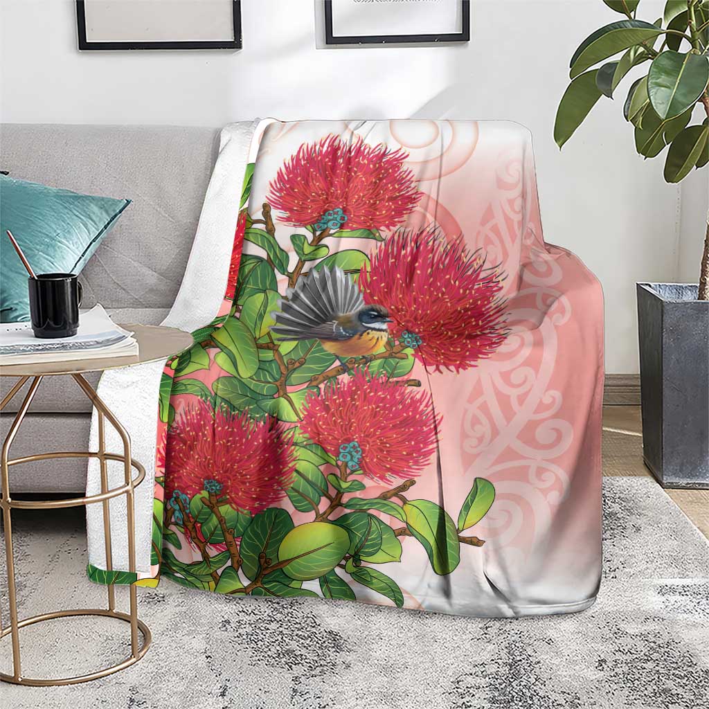 New Zealand Fantail Blanket Maori Koru With Pohutukawa Flowers LT05 - Polynesian Pride