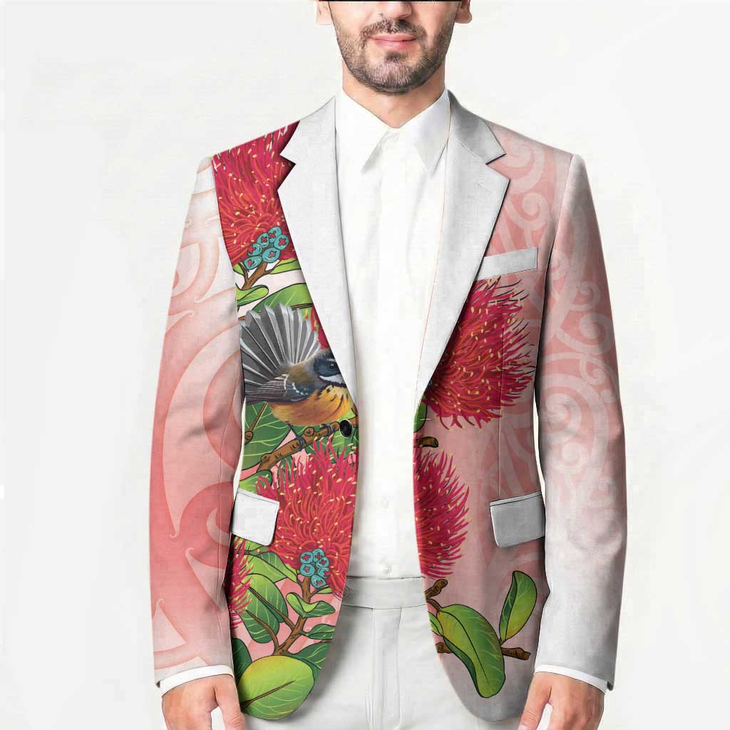 New Zealand Fantail Blazer Maori Koru With Pohutukawa Flowers LT05 - Polynesian Pride