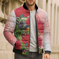 New Zealand Fantail Bomber Puffer Jacket Maori Koru With Pohutukawa Flowers LT05 - Polynesian Pride