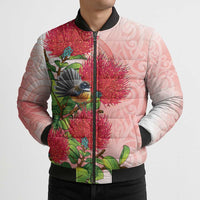 New Zealand Fantail Bomber Puffer Jacket Maori Koru With Pohutukawa Flowers LT05 - Polynesian Pride