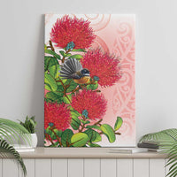 New Zealand Fantail Canvas Wall Art Maori Koru With Pohutukawa Flowers LT05 - Polynesian Pride
