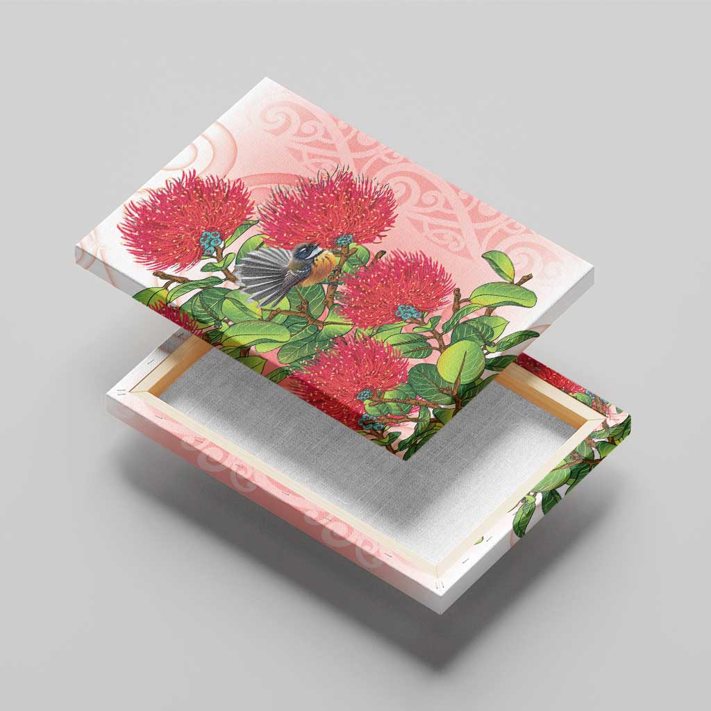 New Zealand Fantail Canvas Wall Art Maori Koru With Pohutukawa Flowers LT05 - Polynesian Pride