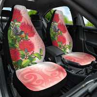 New Zealand Fantail Car Seat Cover Maori Koru With Pohutukawa Flowers - Polynesian Pride