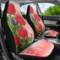 New Zealand Fantail Car Seat Cover Maori Koru With Pohutukawa Flowers - Polynesian Pride