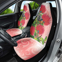 New Zealand Fantail Car Seat Cover Maori Koru With Pohutukawa Flowers - Polynesian Pride