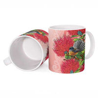 New Zealand Fantail Ceramic Mug Maori Koru With Pohutukawa Flowers - Polynesian Pride