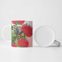 New Zealand Fantail Ceramic Mug Maori Koru With Pohutukawa Flowers - Polynesian Pride