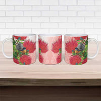 New Zealand Fantail Ceramic Mug Maori Koru With Pohutukawa Flowers - Polynesian Pride
