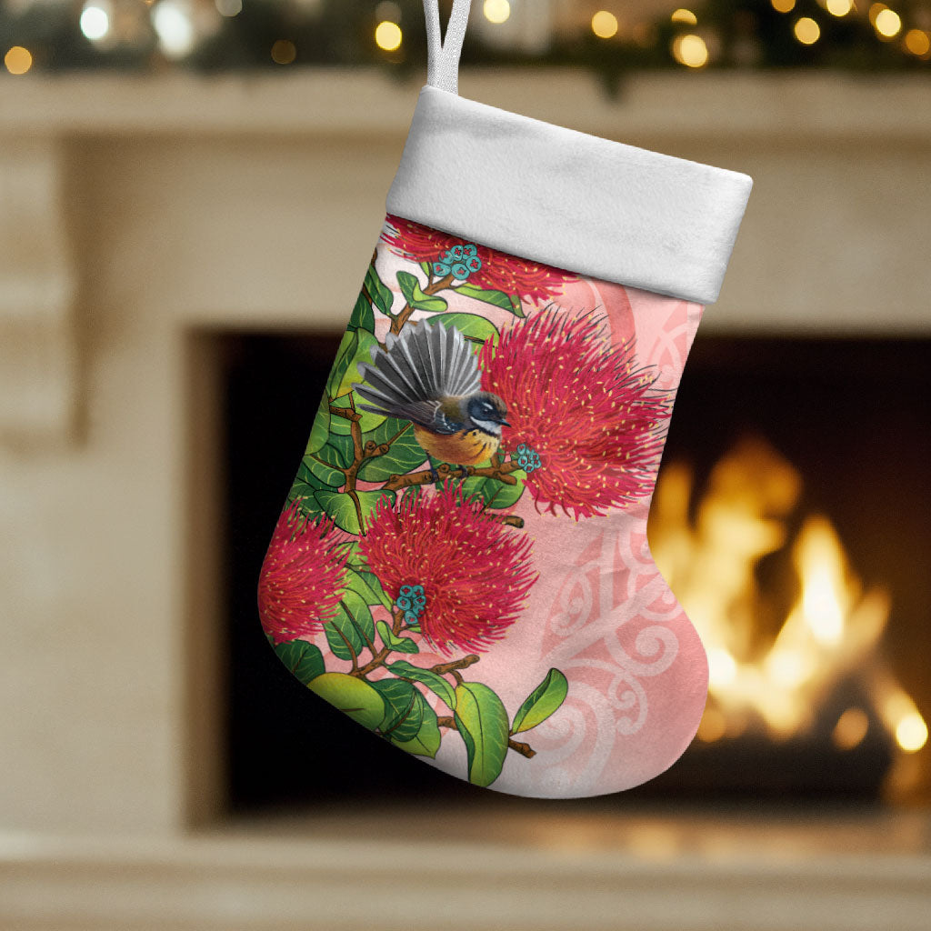 New Zealand Fantail Christmas Stocking Maori Koru With Pohutukawa Flowers LT05 Set of 2 Red - Polynesian Pride
