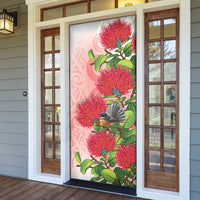 New Zealand Fantail Door Cover Maori Koru With Pohutukawa Flowers - Polynesian Pride