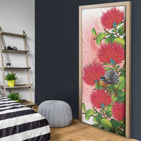 New Zealand Fantail Door Cover Maori Koru With Pohutukawa Flowers - Polynesian Pride